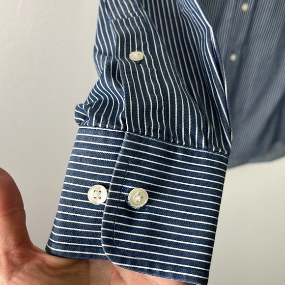 Tommy Hilfiger Button Front Shirt Men's Size 16.5 Blue & White Striped Cotton‎ - Picture 9 of 12